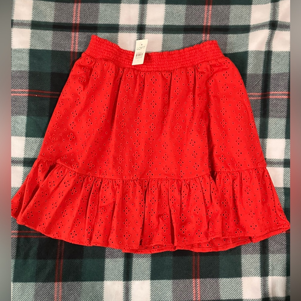 NWT LOFT Red Eyelet Skirt New Feminine, Flirty, Ready for Fashion Forward Fun 4U